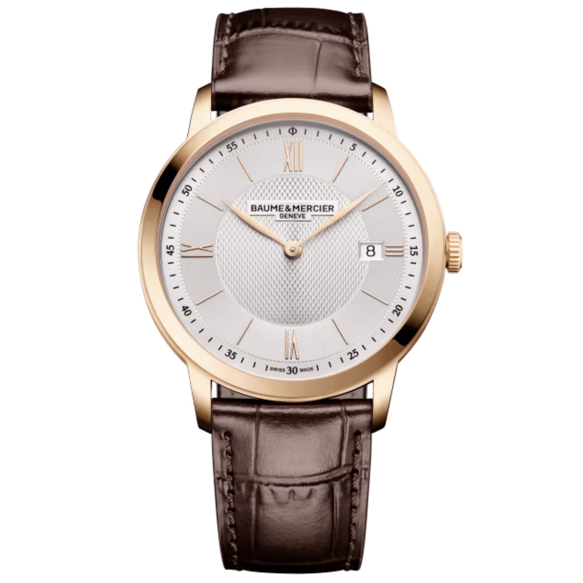 Baume & Mercier Montre Baume et Mercier Classima quartz cadran argenté bracelet marron 40 mm