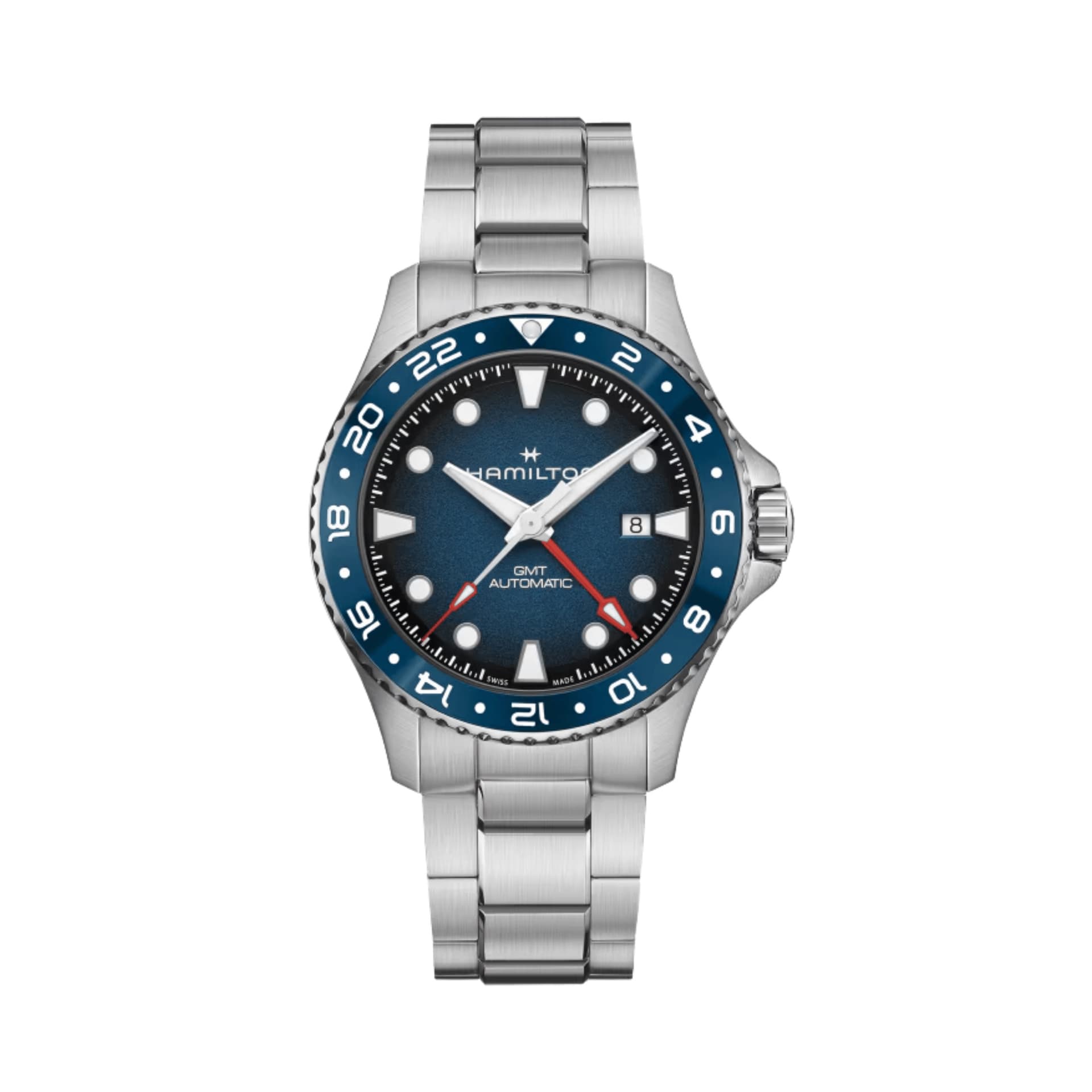 Hamilton Montre Hamilton Khaki Navy Scuba automatique GMT cadran bleu nuit bracelet acier 43 mm