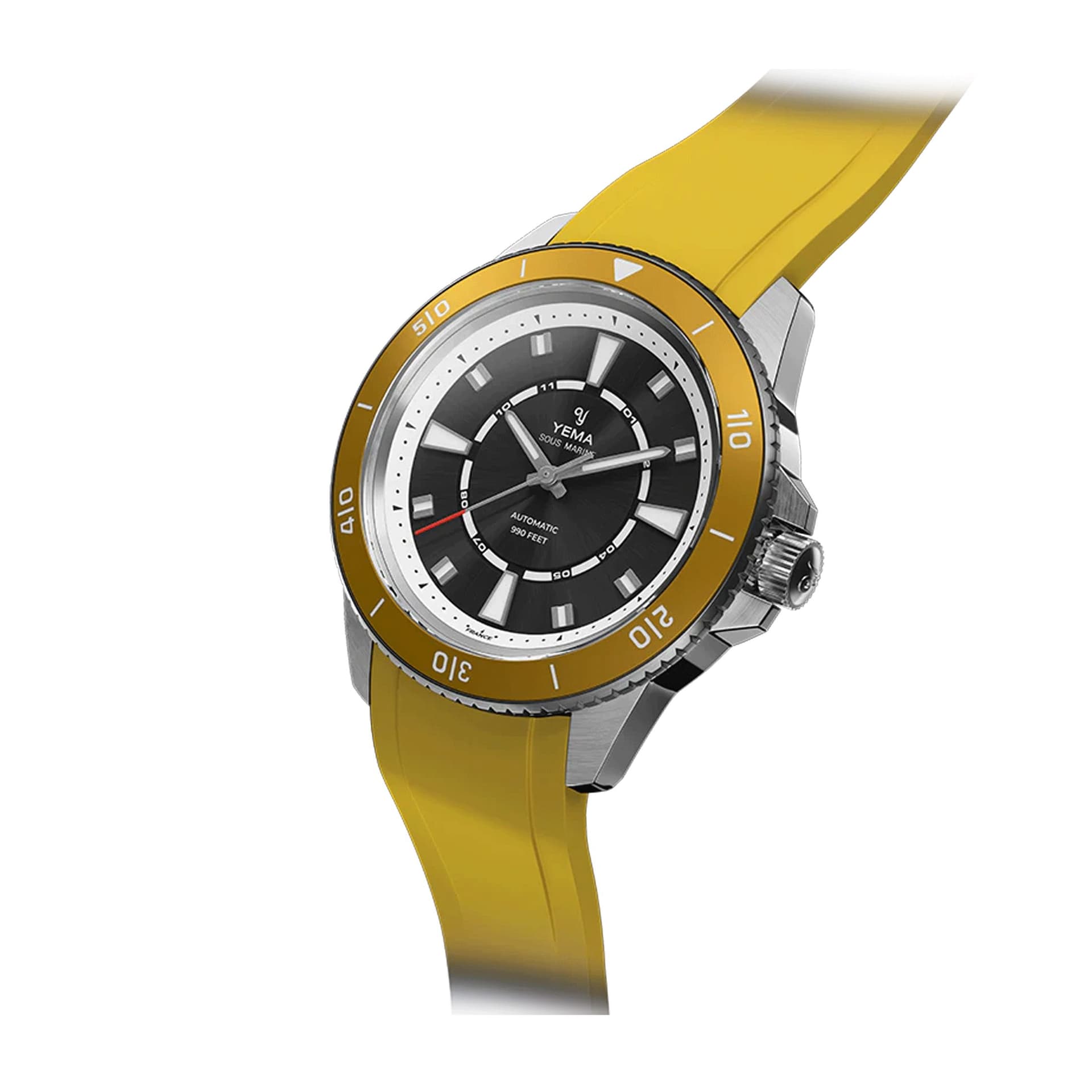 Yema Montre Yema Sous-Marine automatique cadran noir bracelet caoutchouc jaune 40,5 mm