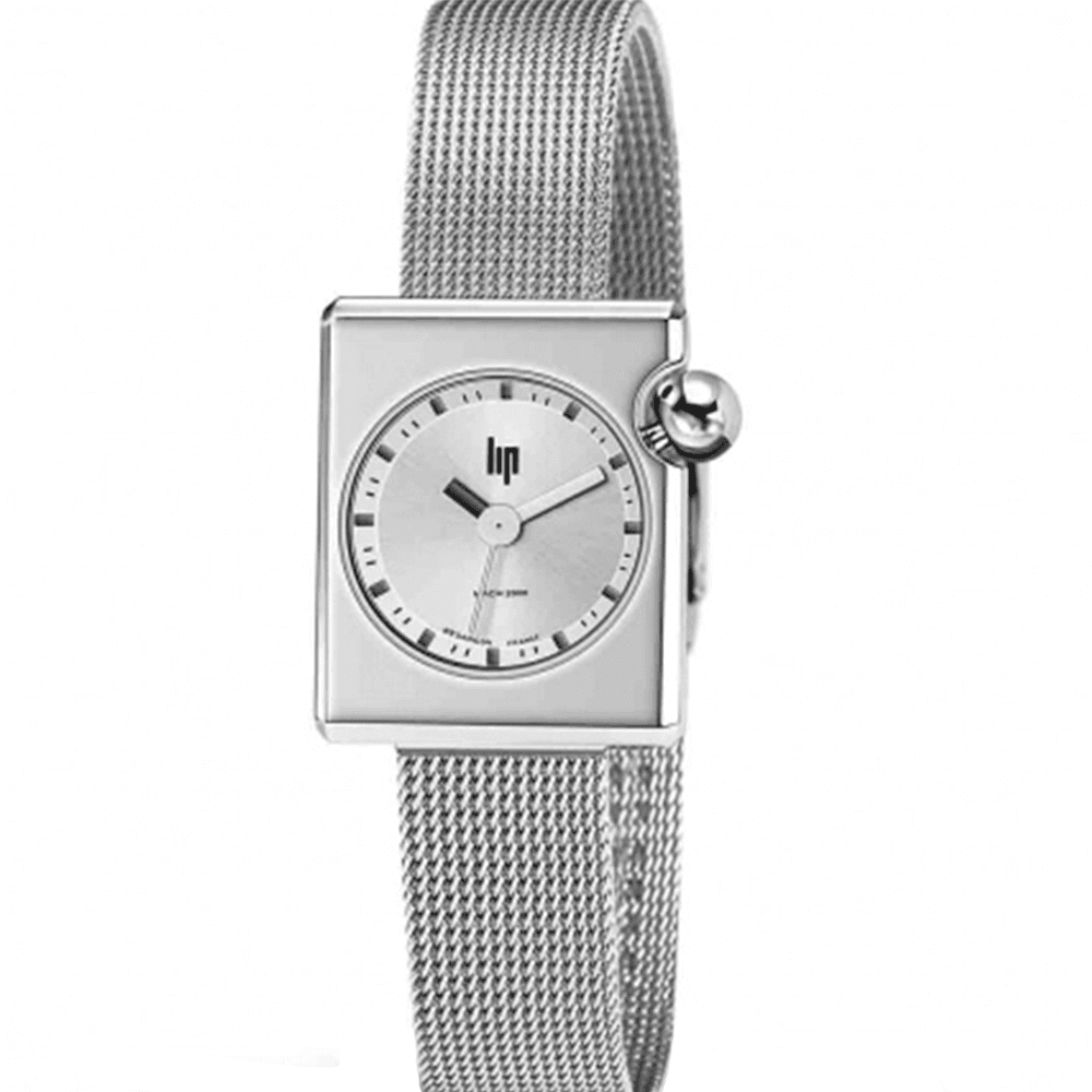 Lip Montre LIP Femme MACH 2000 mini square 30 mm Cadran argenté bracelet milanais chromé