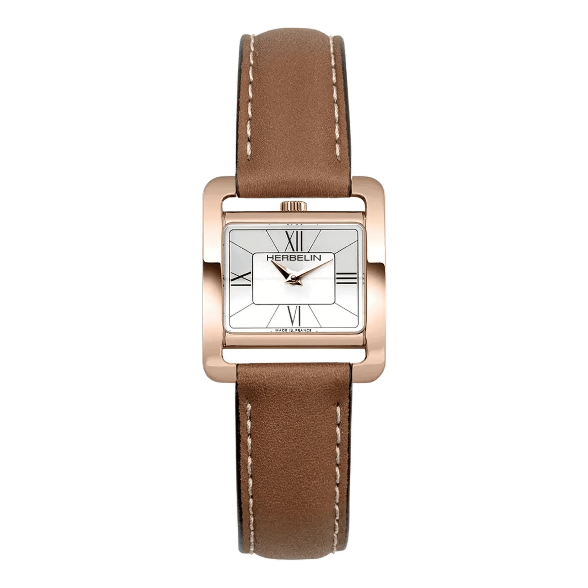 Michel Herbelin Montre Herbelin V Avenue PVD Or jaune quartz cadran argenté bracelet cuir 25,5 x 19 mm