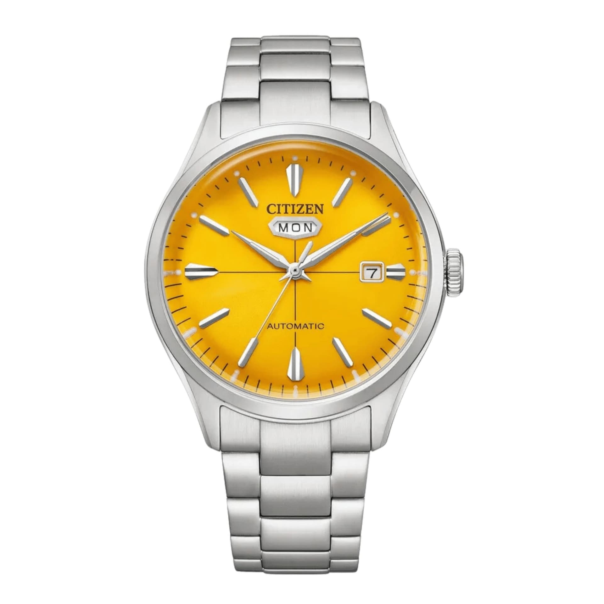 Citizen Montre Citizen Crystal 7 Mechanical Day Date automatique cadran jaune bracelet acier 40 mm