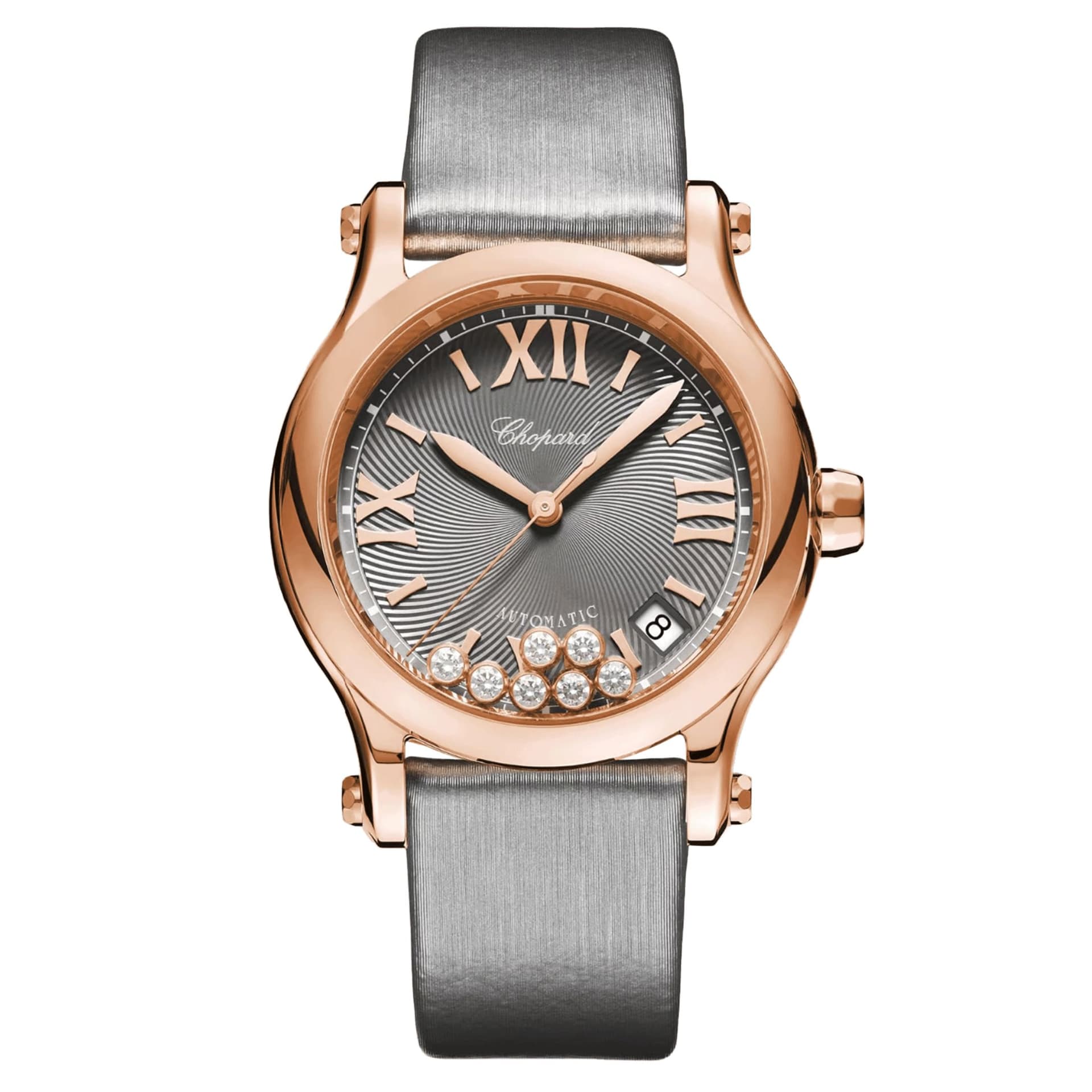 Chopard Montre Chopard Happy Sport Or Rose automatique cadran gris bracelet cuir gris 36 mm