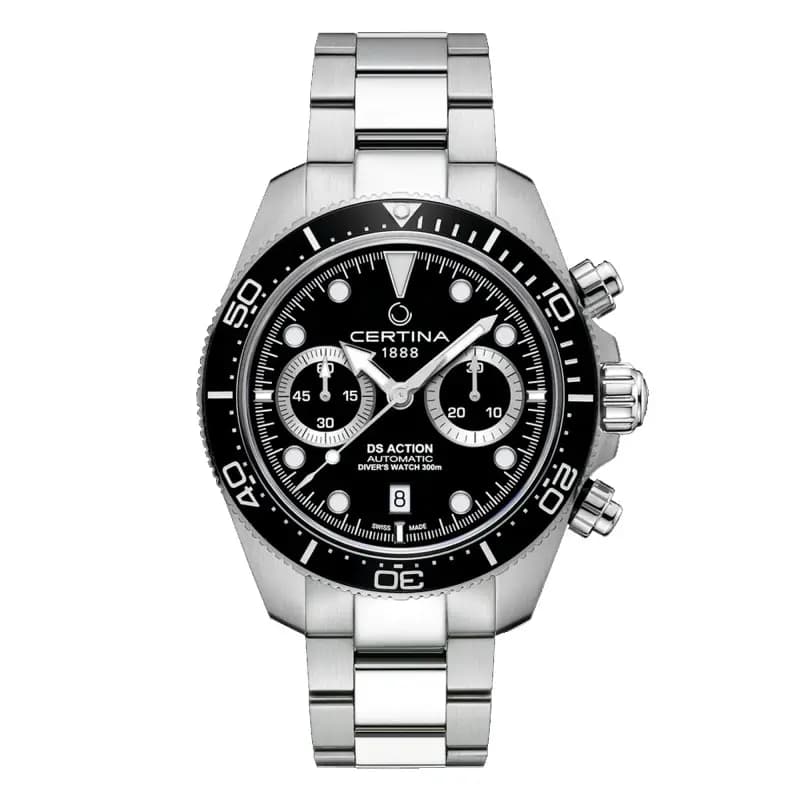 Certina Montre Certina DS Action Diver Chrono Cadran Noir Bracelet Acier inoxydable