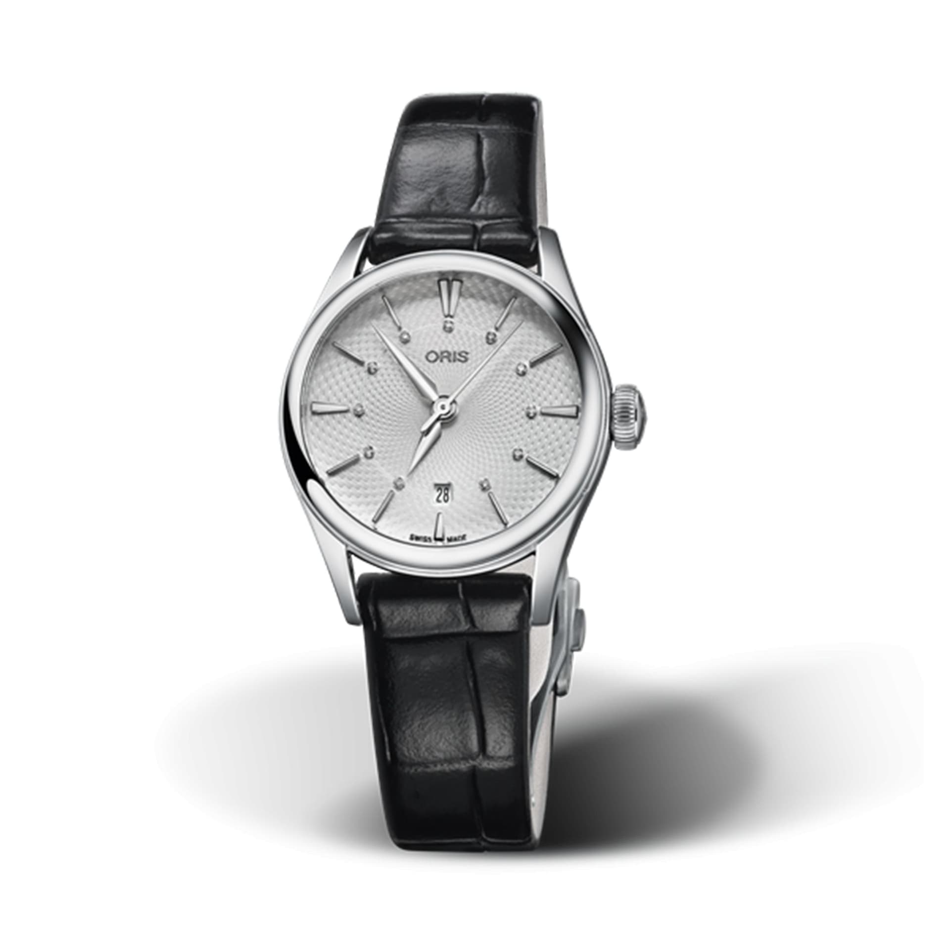 Oris Montre Oris Artelier Date Diamonds automatique cadran argenté bracelet cuir 28 mm