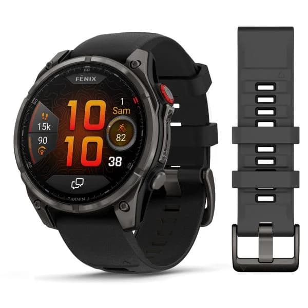 Garmin Montre Garmin Fenix 8 Pro 47mm AMOLED Sapphire Titane Bracelet Cuir Noir + Silicone