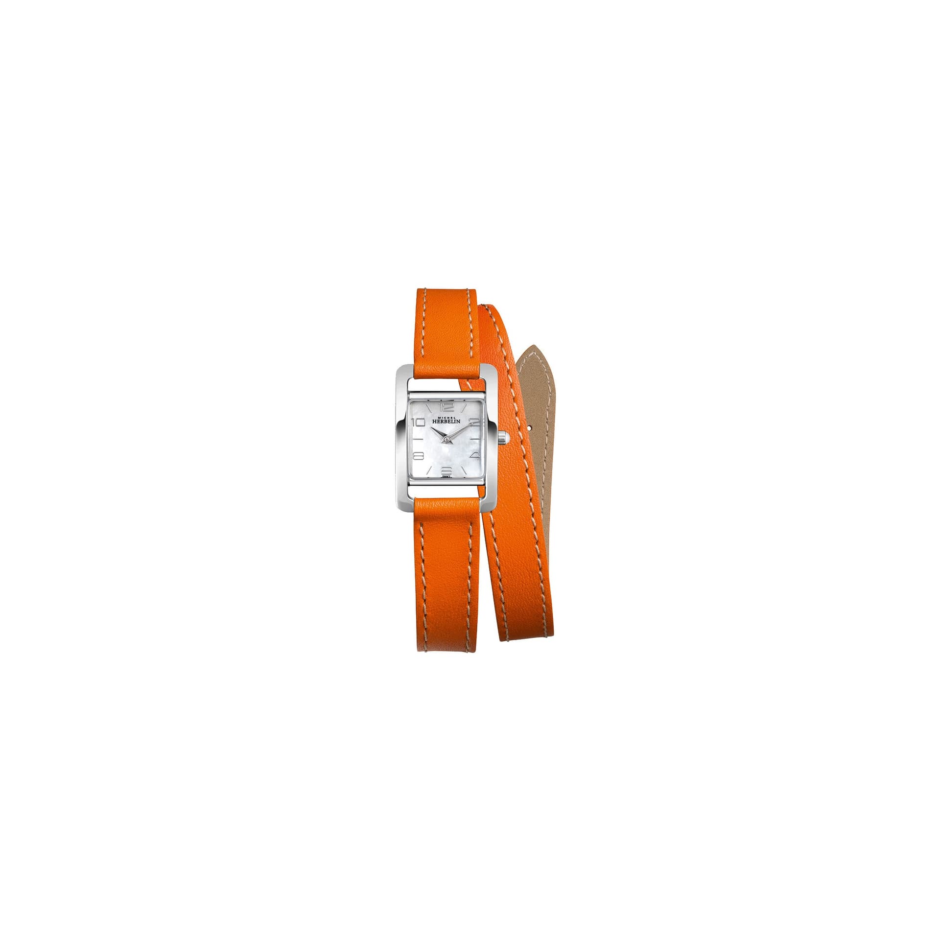Michel Herbelin Montre Michel Herbelin 5ème Avenue quartz cadran nacré bracelet cuir orange double tour
