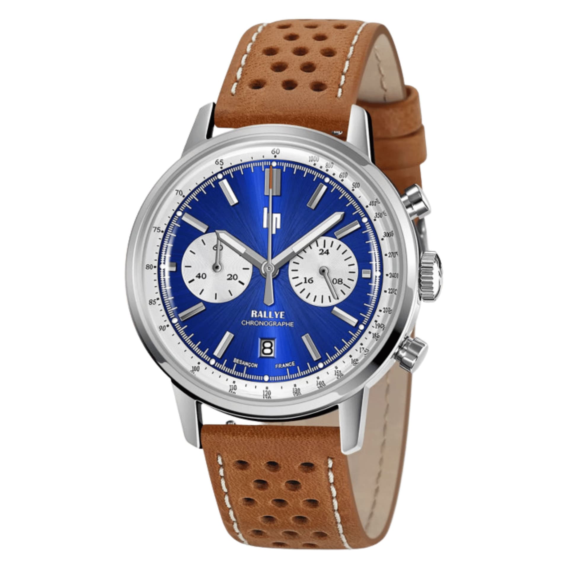 Lip Montre Lip Rallye Chrono méca-quartz cadran vert bracelet cuir marron 39 mm