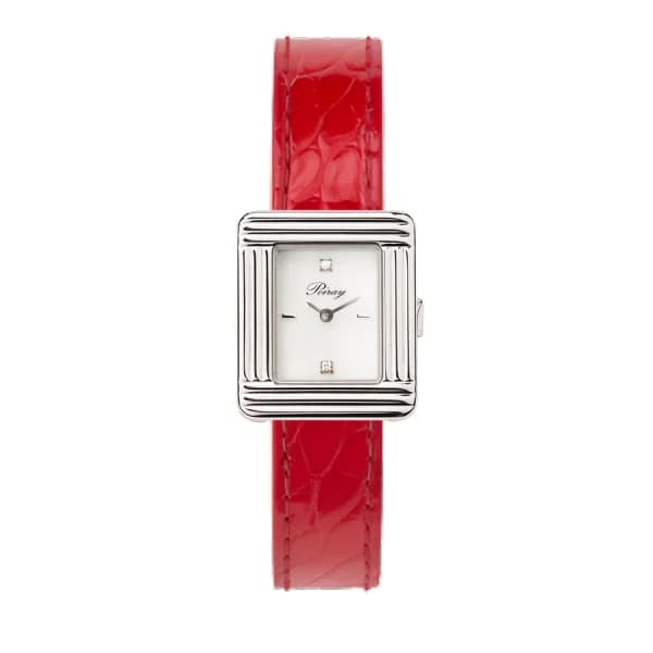 Poiray Montre Poiray Ma Première Mini Acier Cadran Serti Bracelet Alligator Rouge