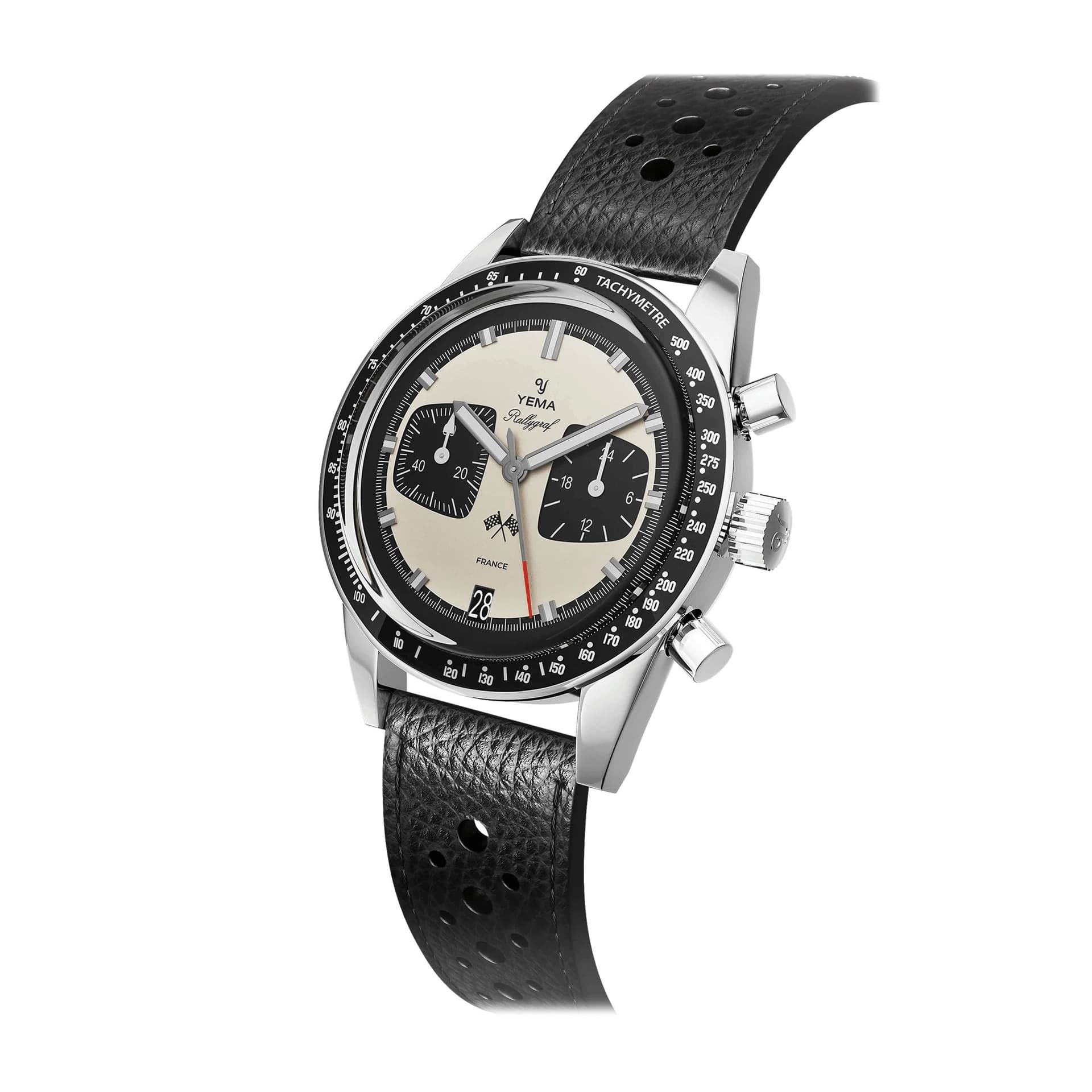 Yema Montre Yema Rallygraf Meca-Quartz cadran crème bracelet cuir noir 39 mm