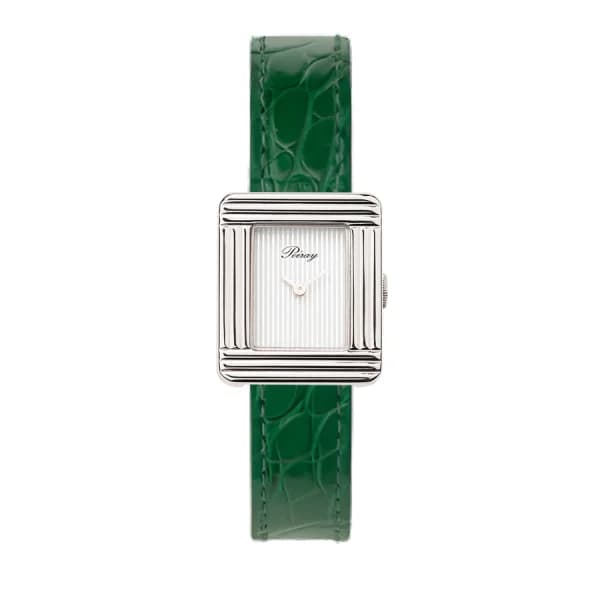 Poiray Montre Poiray Ma Première Mini Acier Cadran Ligné Bracelet Alligator Vert