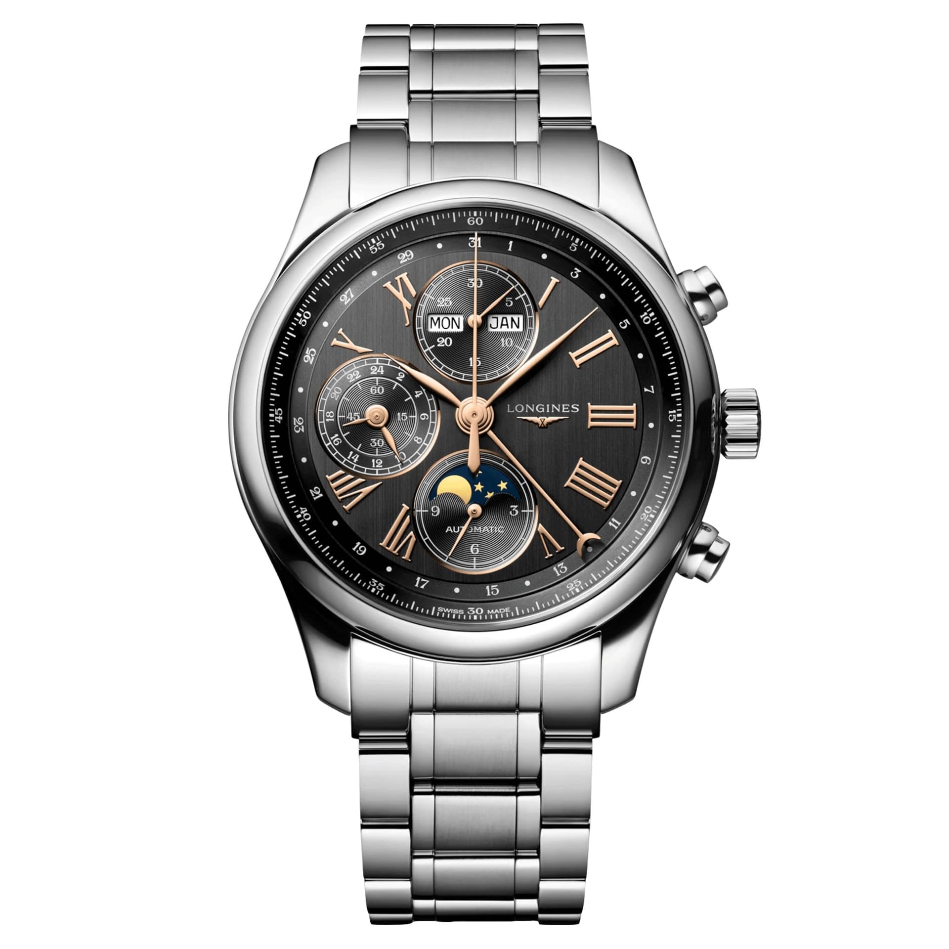 Longines Montre Longines Master Collection automatique chronographe cadran anthracite bracelet acier 42 mm