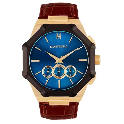 Montignac Montre Homme MONTIGNAC en Cuir Marron Etanche