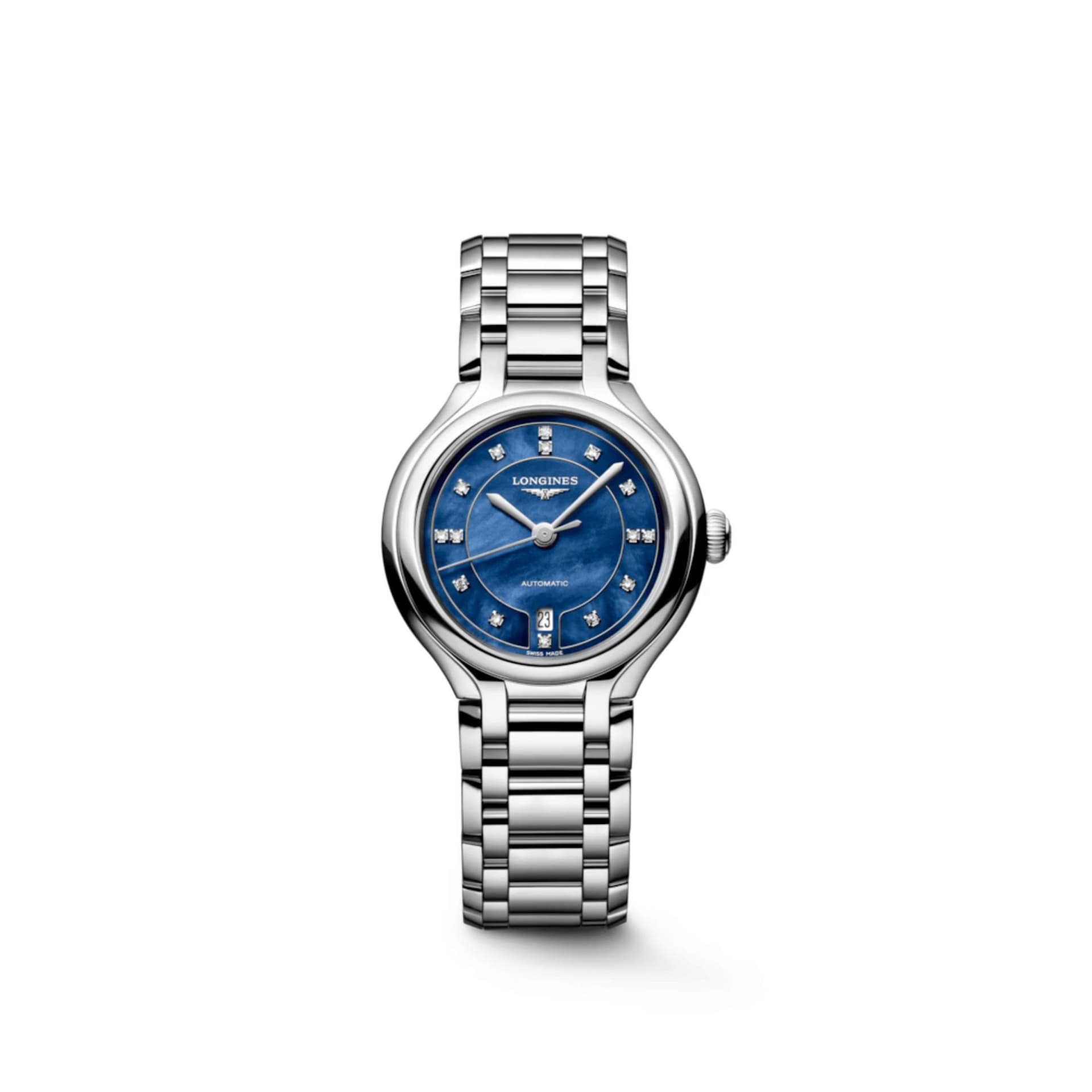 Longines Montre Longines PrimaLuna automatique cadran nacré bleu index diamants bracelet acier 30 mm