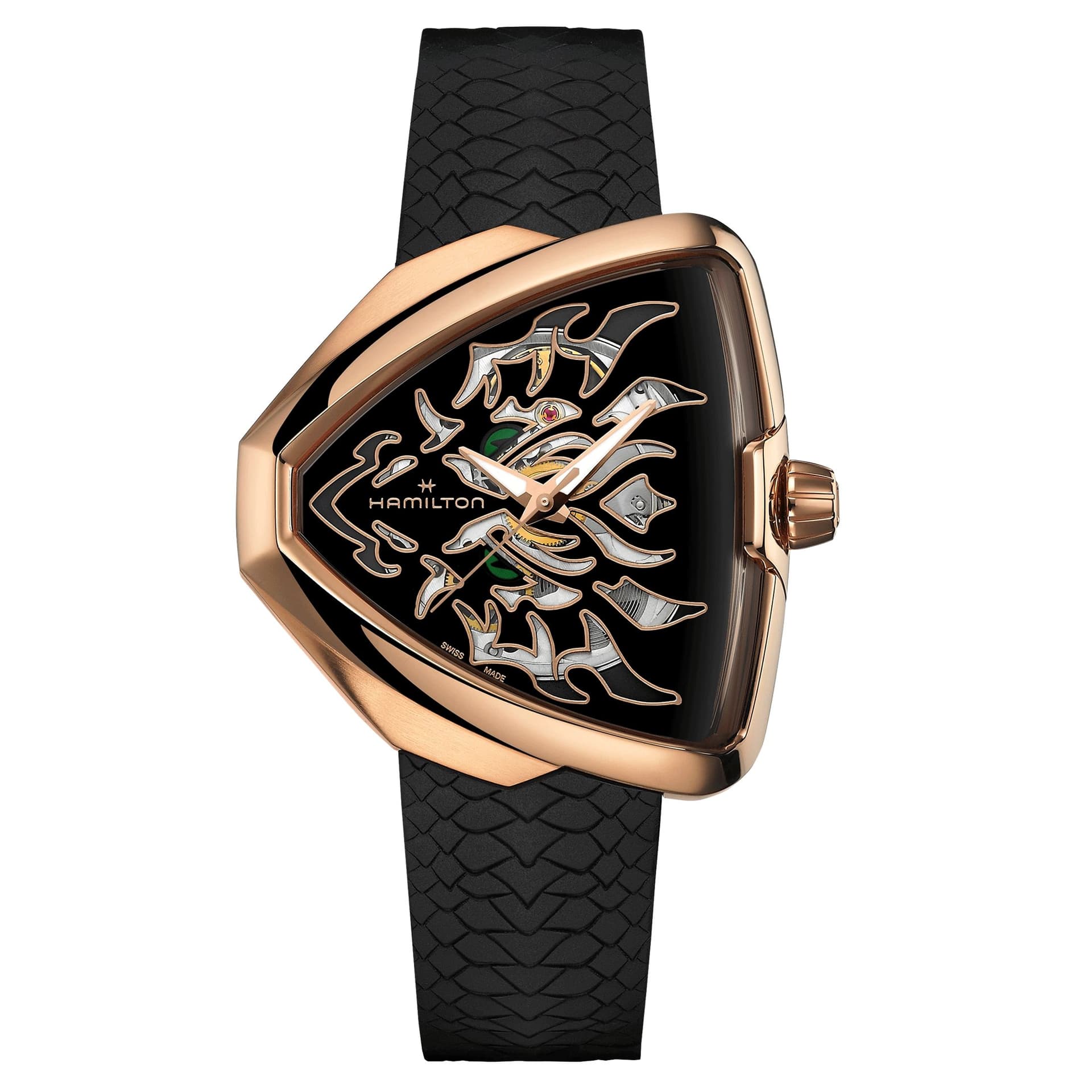 Hamilton Montre Hamilton Ventura Elvis80 Skeleton automatique cadran noir bracelet caoutchouc noir 42,50 x 44,60 mm