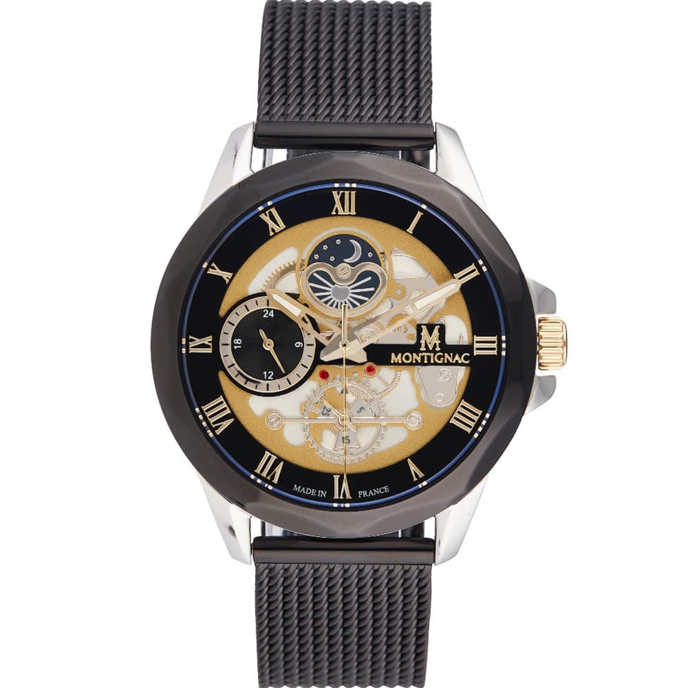 Montignac Montre Montignac Collection Rond en Acier et PVD Noir