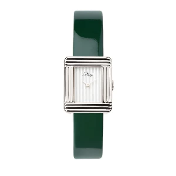 Poiray Montre Poiray Ma Première Mini Acier Cadran Ligné Bracelet Veau Vernis Vert