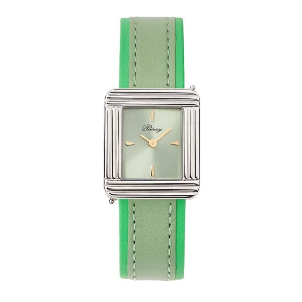 Poiray Montre Poiray Ma Première Acier Cadran Vert Bracelet Veau Sellier Olive
