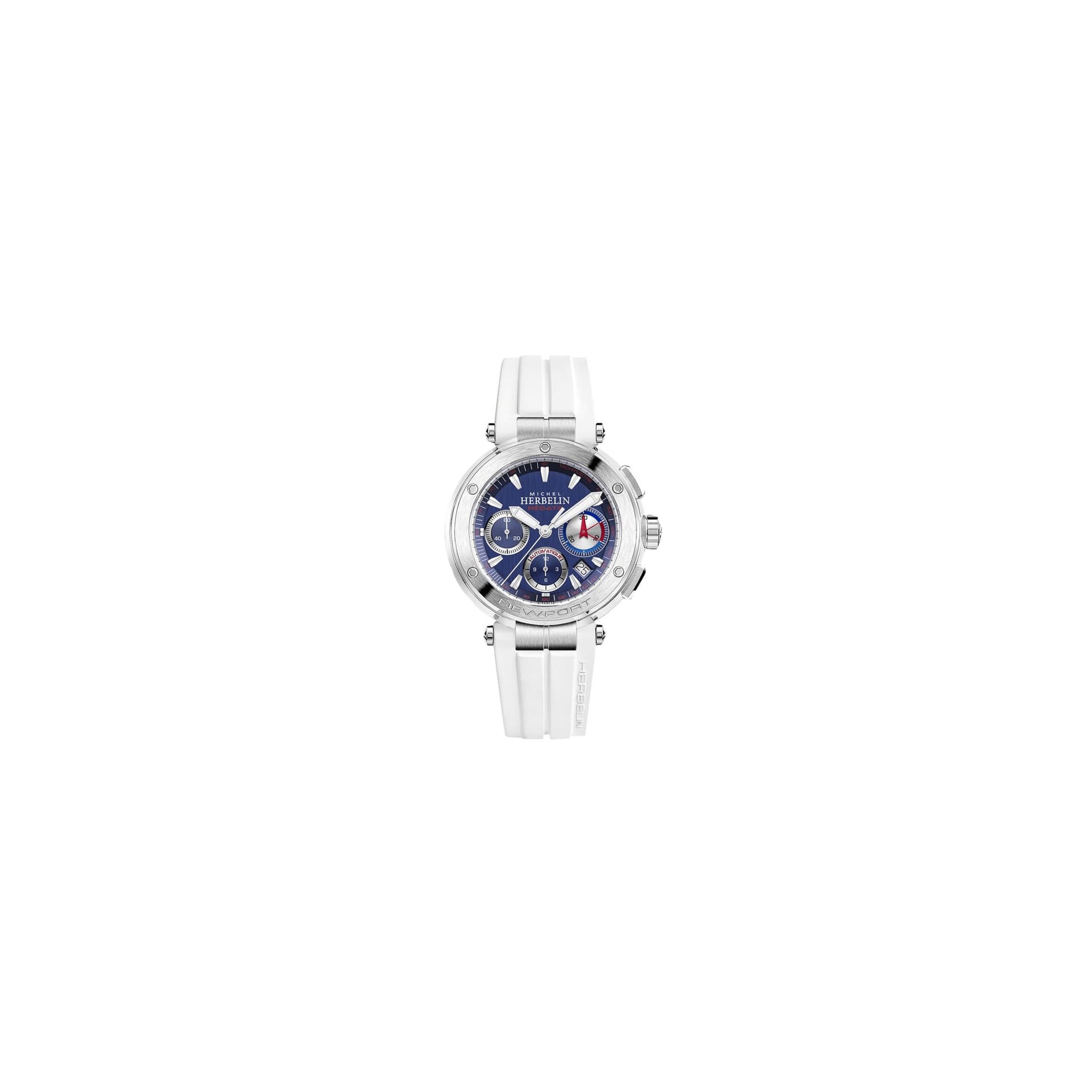 Michel Herbelin Montre Michel Herbelin Newport Edition Limitée automatique cadran bleu bracelet caoutchouc blanc 43,5 mm