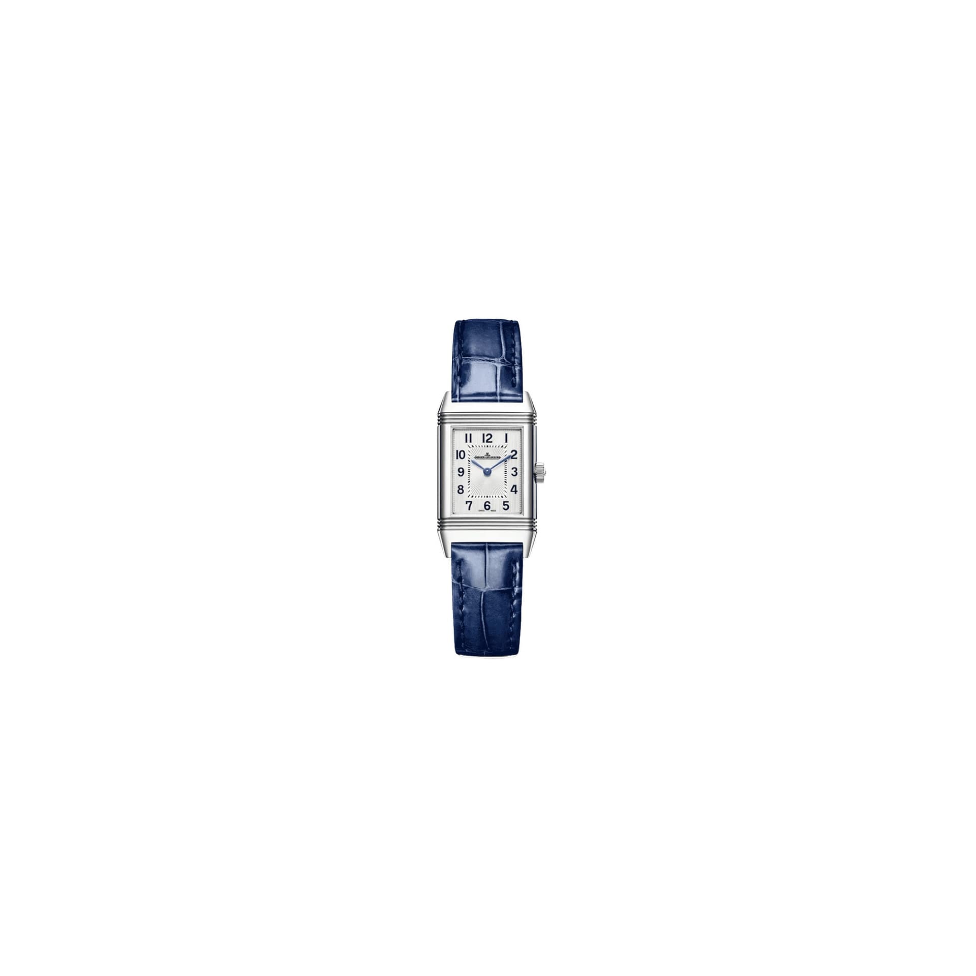 Jaeger-LeCoultre Montre Jaeger LeCoultre Reverso Classic Small mécanique cadran argent bracelet cuir bleu