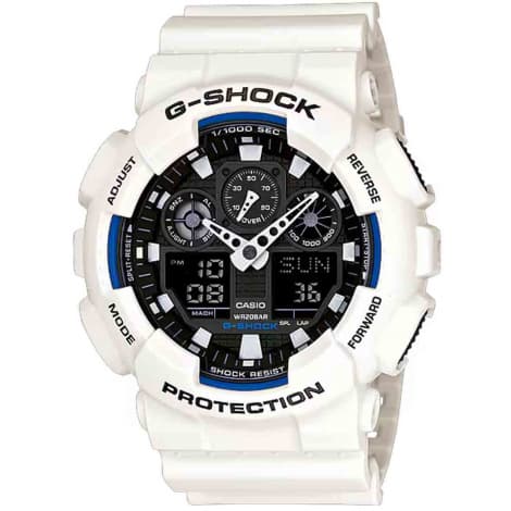 Casio Montre GShock Classic - Série GA-100 - Blanc 55 × 51.2 mm- GA-100B-7A