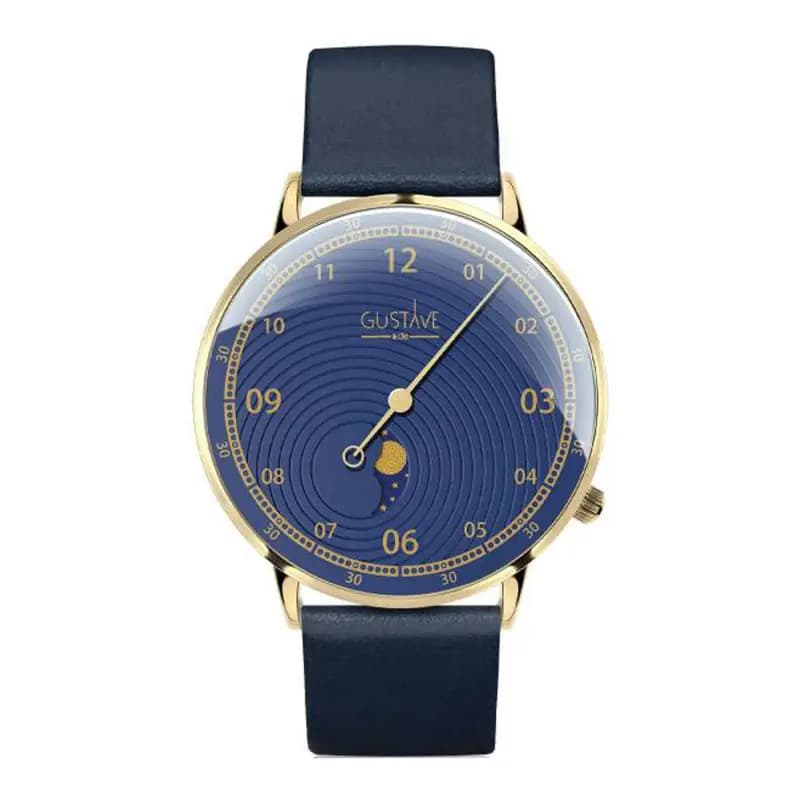 Gustave & Cie Montre 12H Georges Or & Bleu Cuir Bleu Océan 40mm