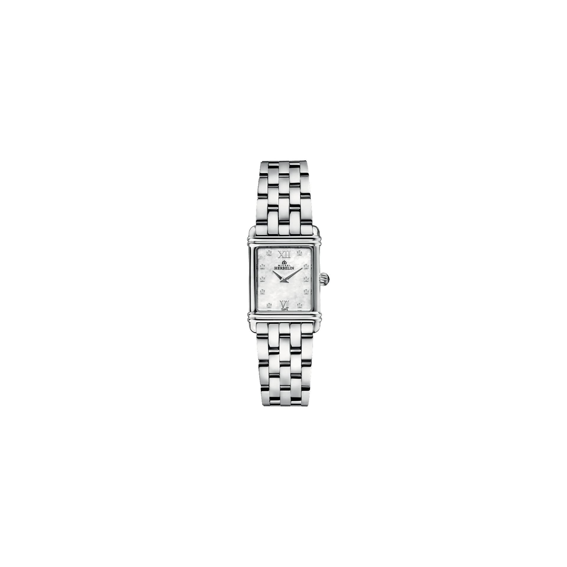 Michel Herbelin Montre Michel Herbelin Art Deco quartz cadran nacre et zircons bracelet acier 20,3 x 24,4 mm