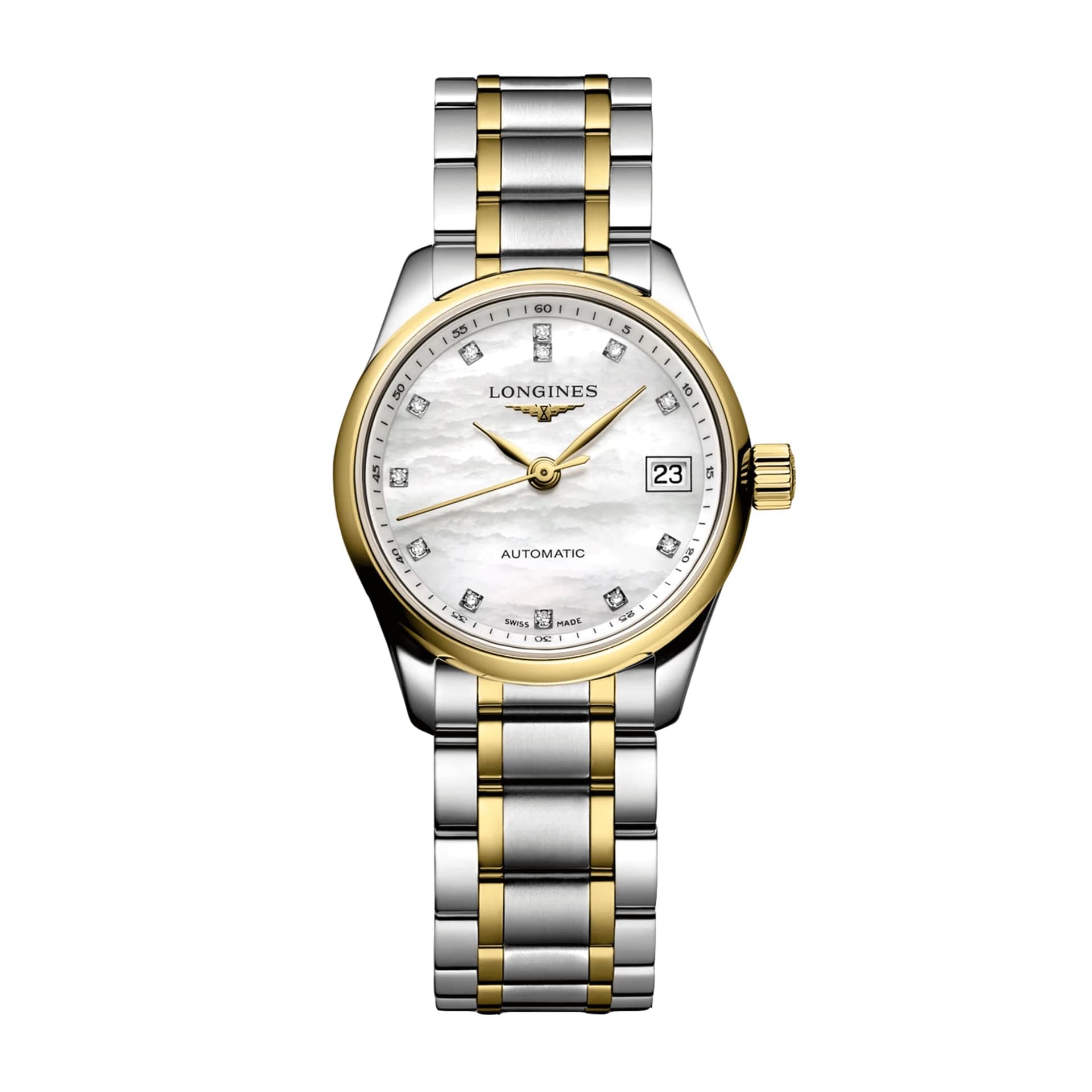 Longines Montre Longines Master Collection 25.50 mm Automatique Cadran Nacre blanche Bracelet Acier et coiffe en or jaune