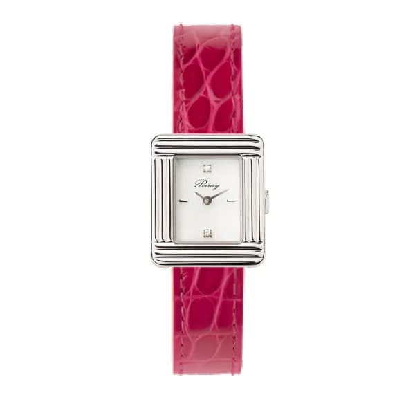 Poiray Montre Poiray Ma Première Mini Acier Cadran Serti Bracelet Alligator Rose