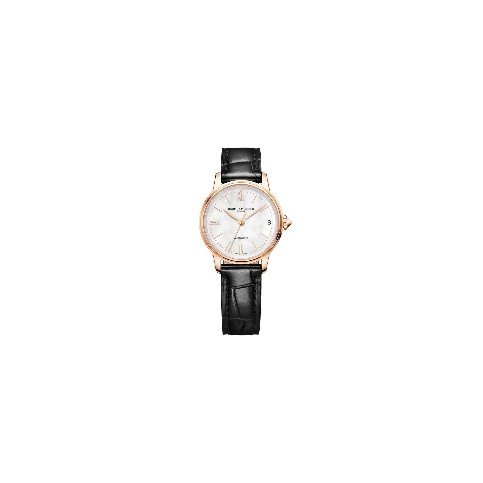 Baume & Mercier Montre Baume et Mercier Classima Or rose automatique cadran nacre blanche bracelet cuir noir 31 mm