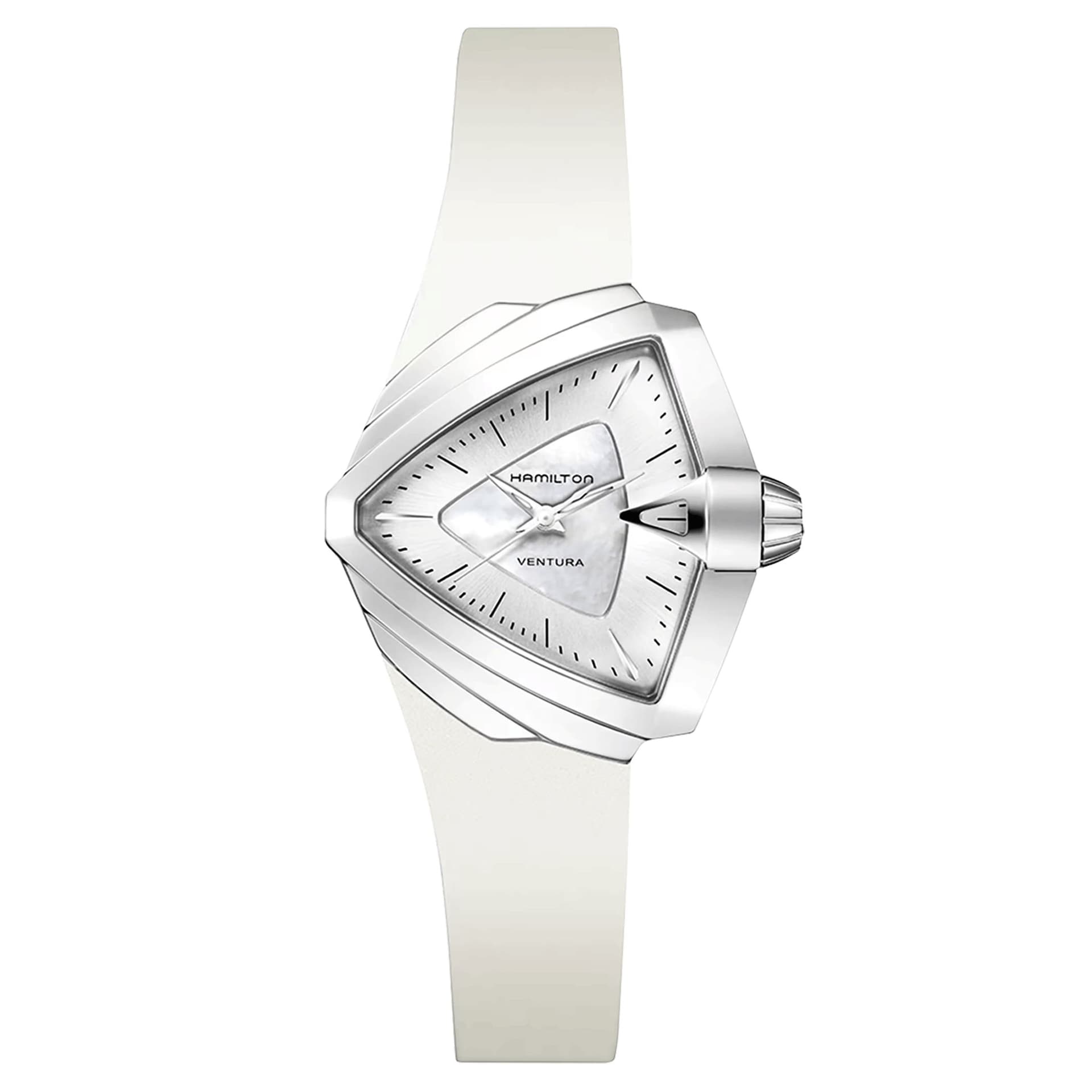 Hamilton Montre Hamilton Ventura S quartz cadran nacre blanche bracelet caoutchouc blanc 34,5 x 38 mm