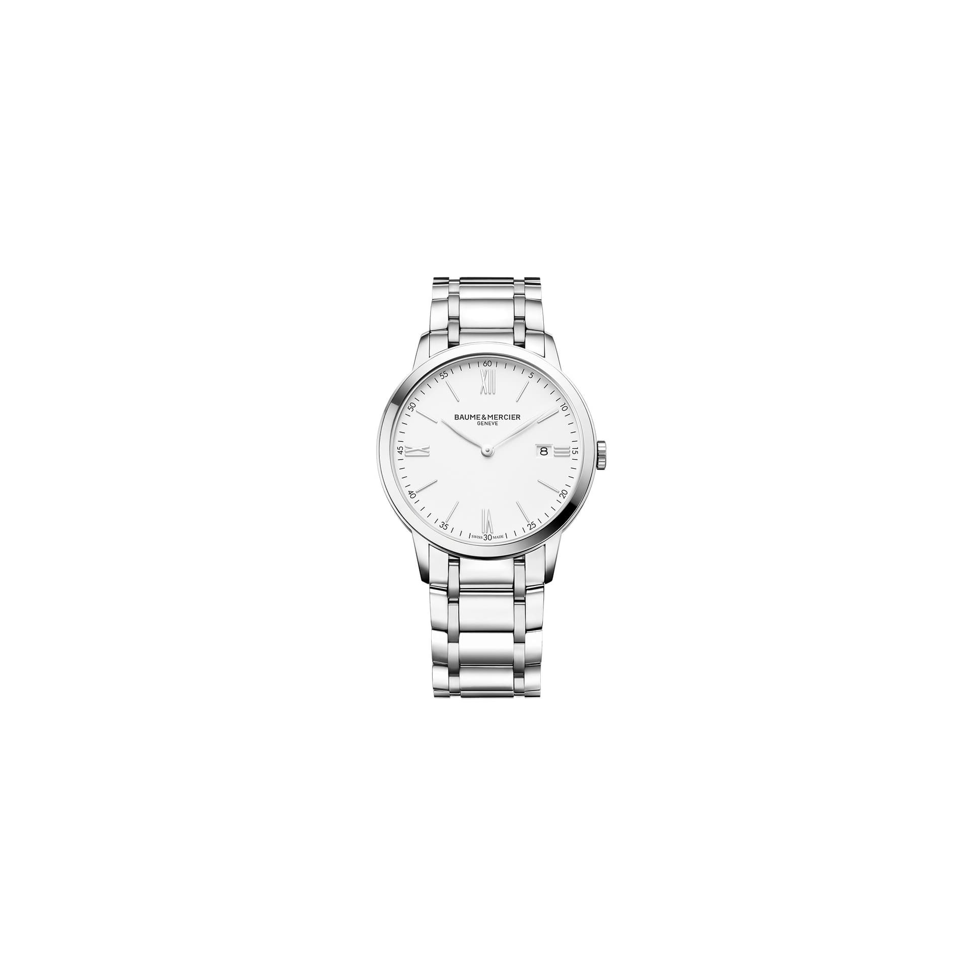 Baume & Mercier Montre Baume et Mercier Classima quartz cadran blanc bracelet acier 40 mm