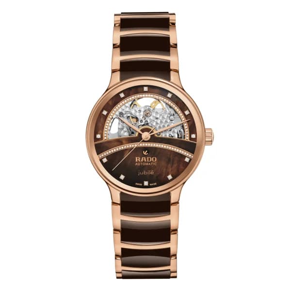 Rado Montre Rado Centrix Auto Diamonds Open Heart Cadran Nacre Brun Serti 35mm