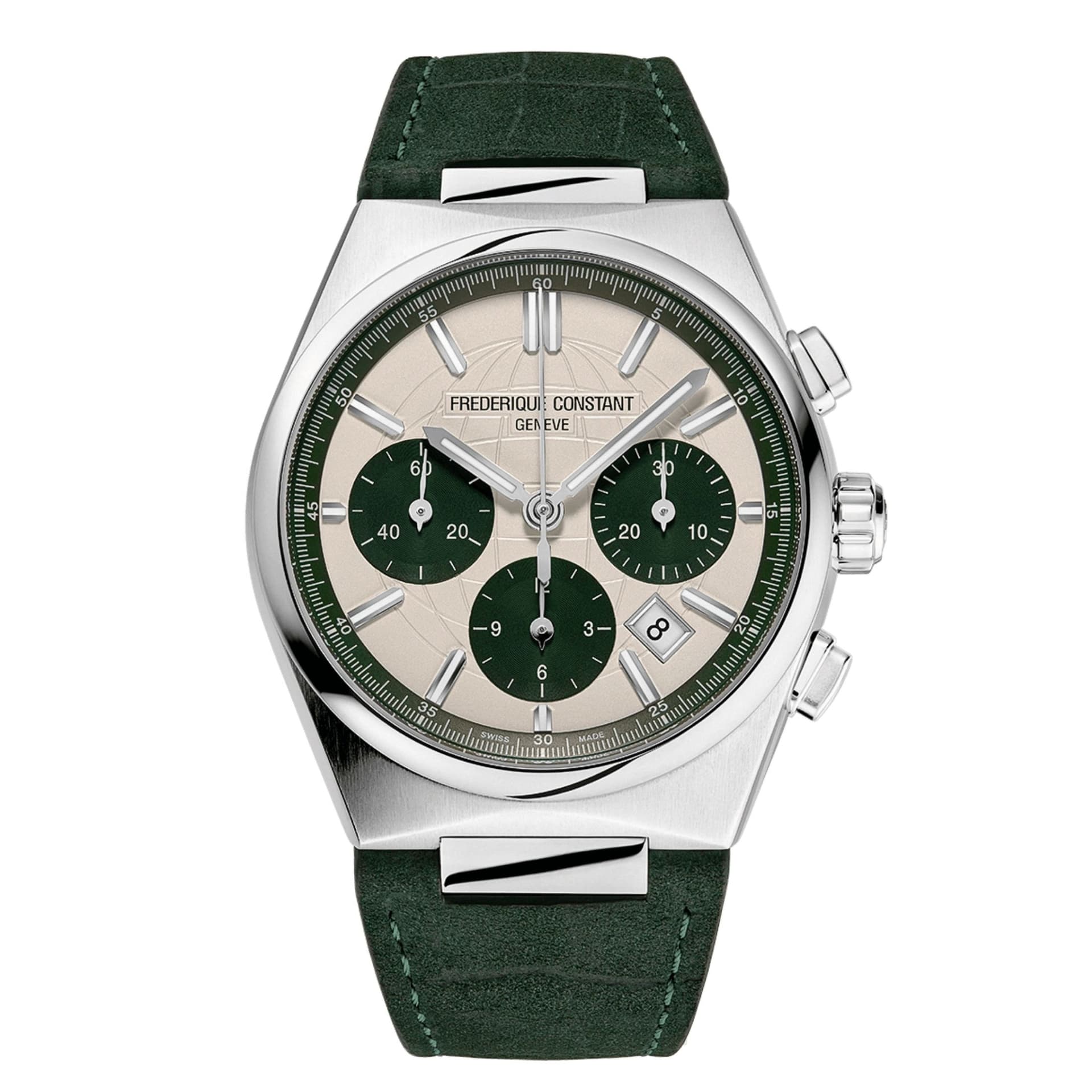 Frédérique Constant Montre Frédérique Constant Highlife Chronographe Automatique cadran panda opalin vert bracelet cuir 41 mm