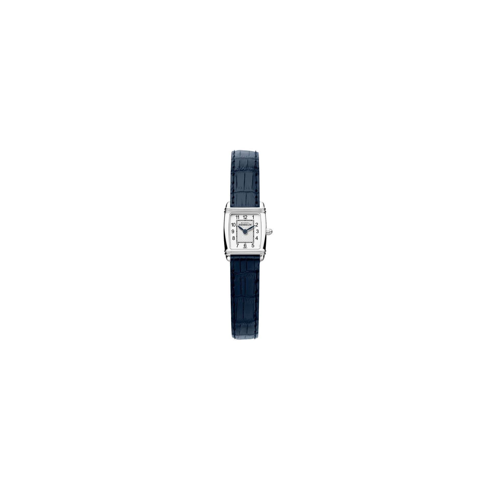 Michel Herbelin Montre Michel Herbelin Art Déco quartz cadran argent index chiffres arabes bracelet cuir bleu 17,80 x 19,40 mm