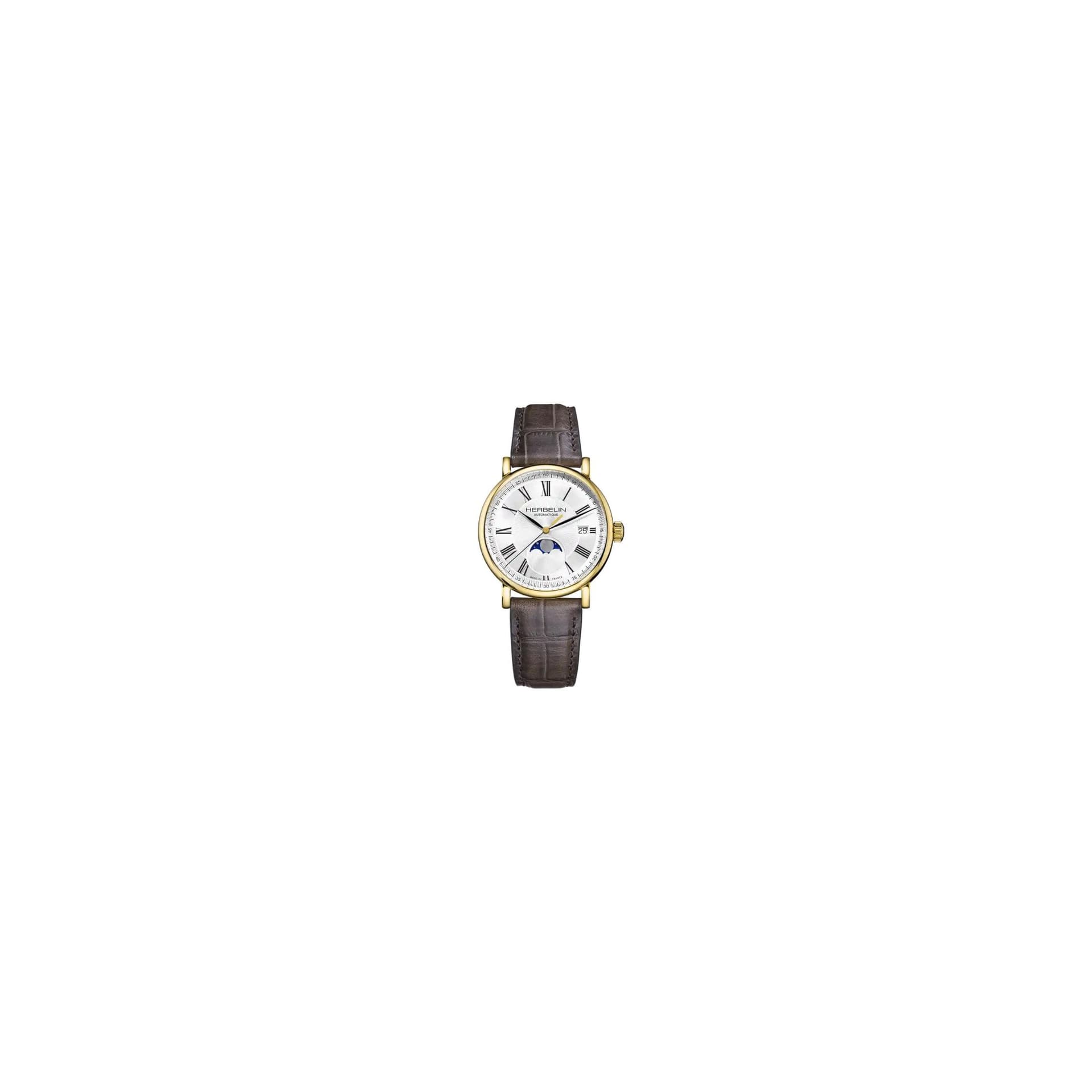 Michel Herbelin Montre Herbelin Inspiration Automatique - Phase de lune Automatique Cadran Argent Bracelet Cuir - 2847P08GR