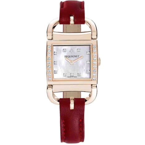 Pequignet E. Montre Pequignet Attellage Quartz - Cadran Nacre Blanc - Bracelet Rouge foncé - 5896509CD-CRF