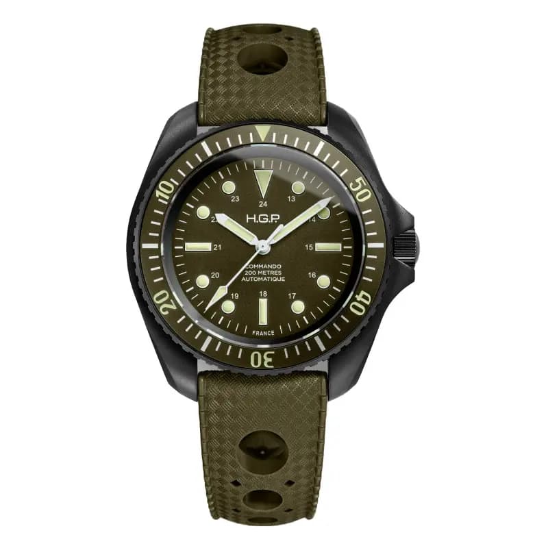 HGP Montre de plongée Diver 200M Automatic Commando - Vert & Noir
