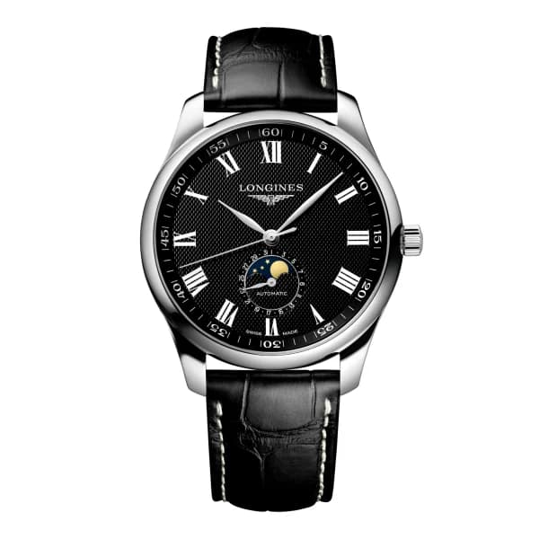 Longines Montre Longines Master Collection Auto Cadran Noir Bracelet Cuir Phase de Lune 42mm
