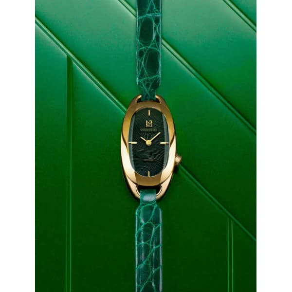March LA.B Montre March LA.B Oblongue Drapée Emerald 20 mm Bracelet Alligator Vert