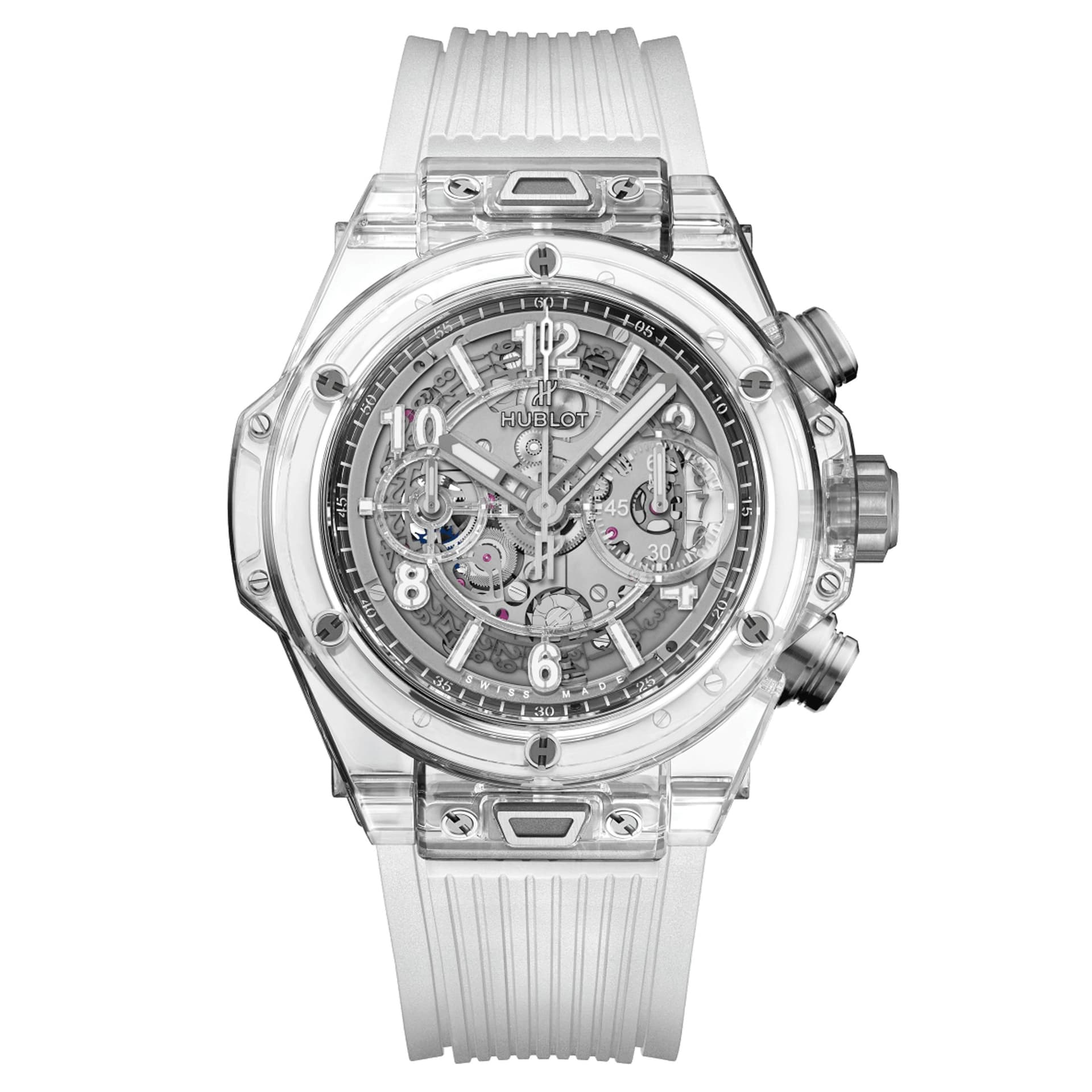 Hublot Montre Hublot Big Bang Unico Sapphire cadran squeletté bracelet caoutchouc blanc 42 mm