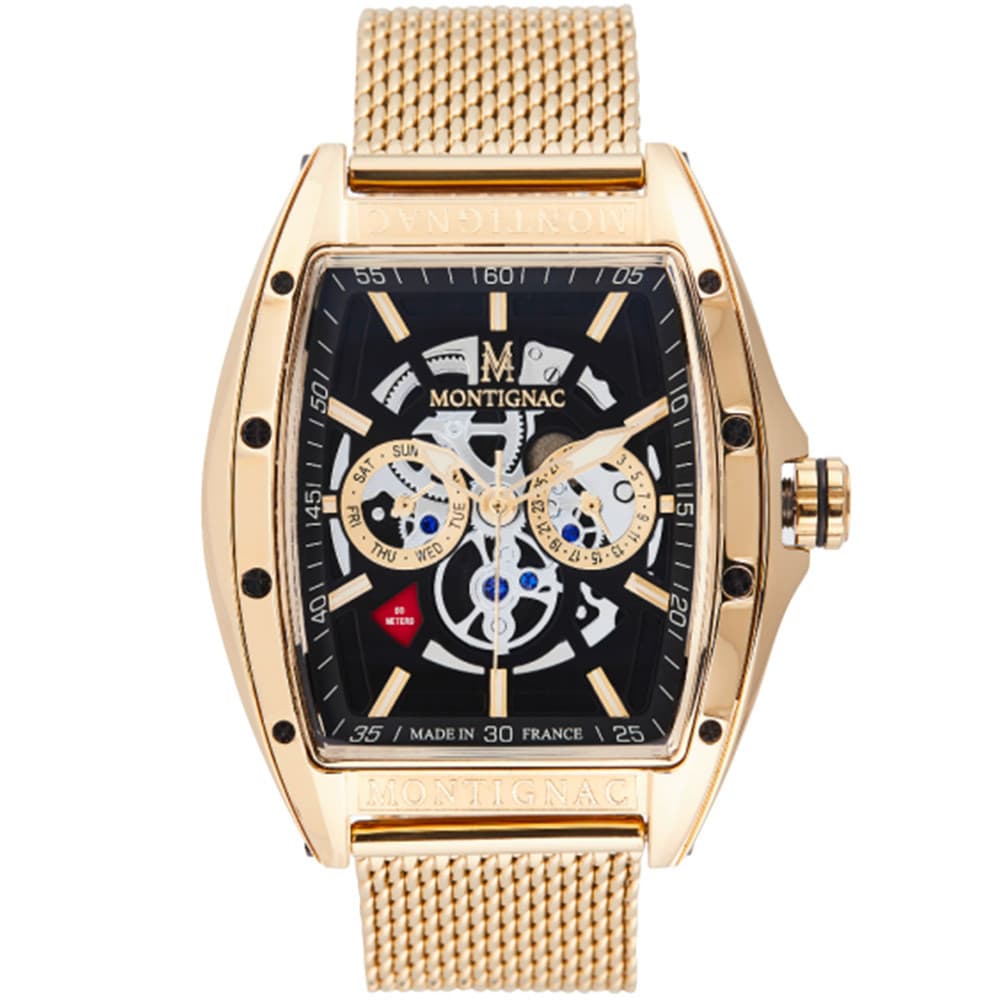 Montignac Montre Montignac Collection Tonneau en Acier et PVD Doré