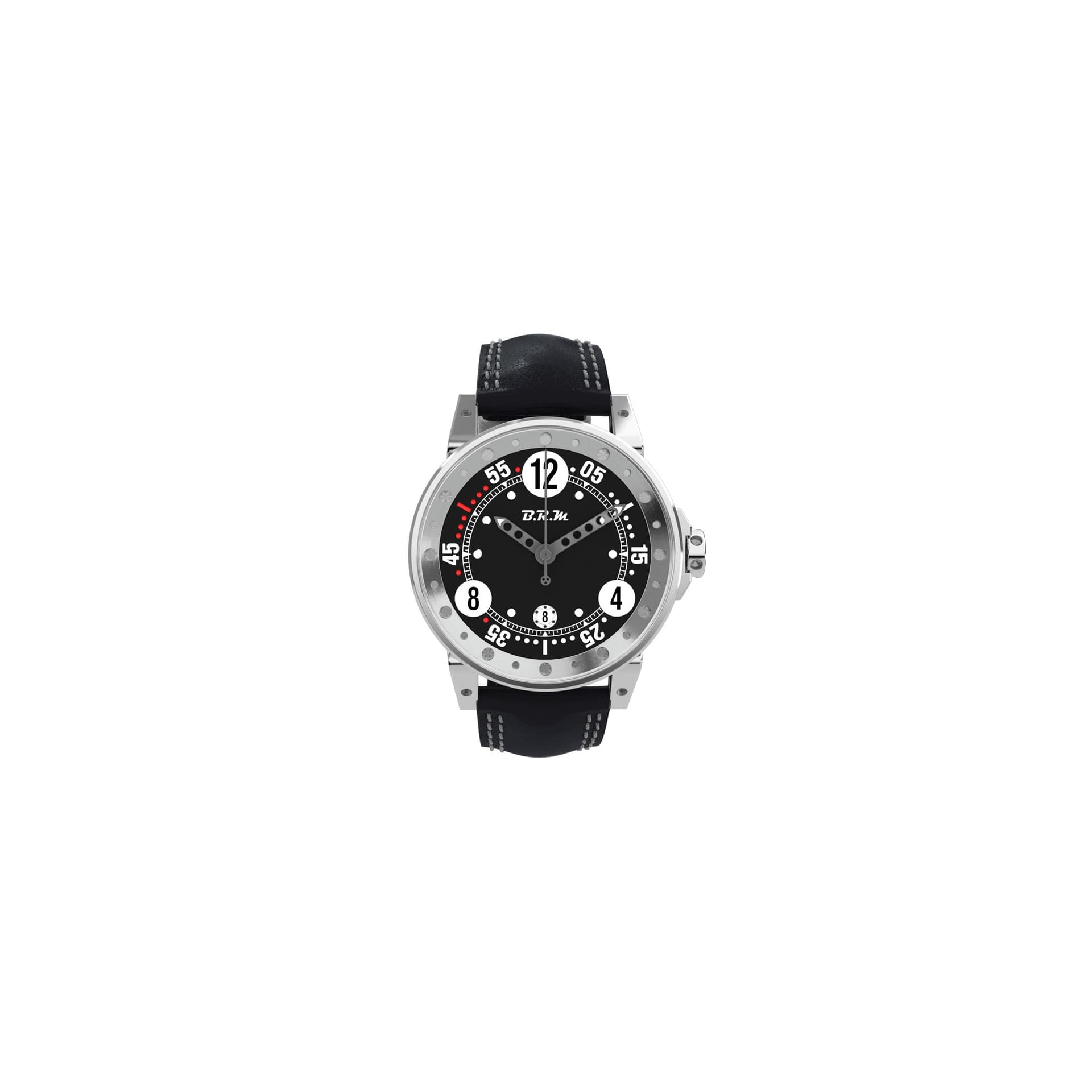 BRM Montre B.R.M V6-44 automatique inox cadran noir aiguilles grises bracelet cuir noir 44 mm