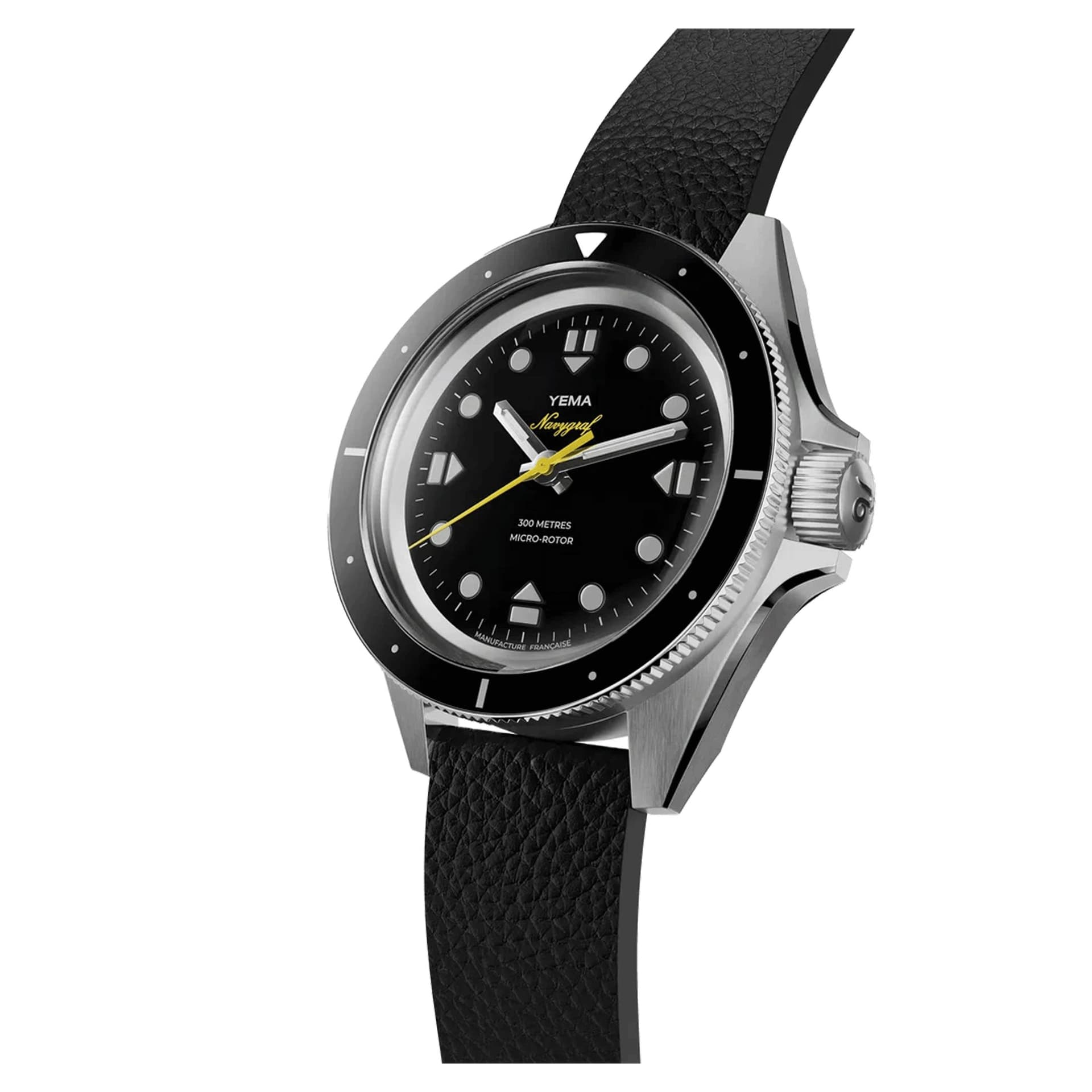 Yema Montre Yema Navygraf Slim CMM.20 automatique cadran noir bracelet cuir noir 39 mm
