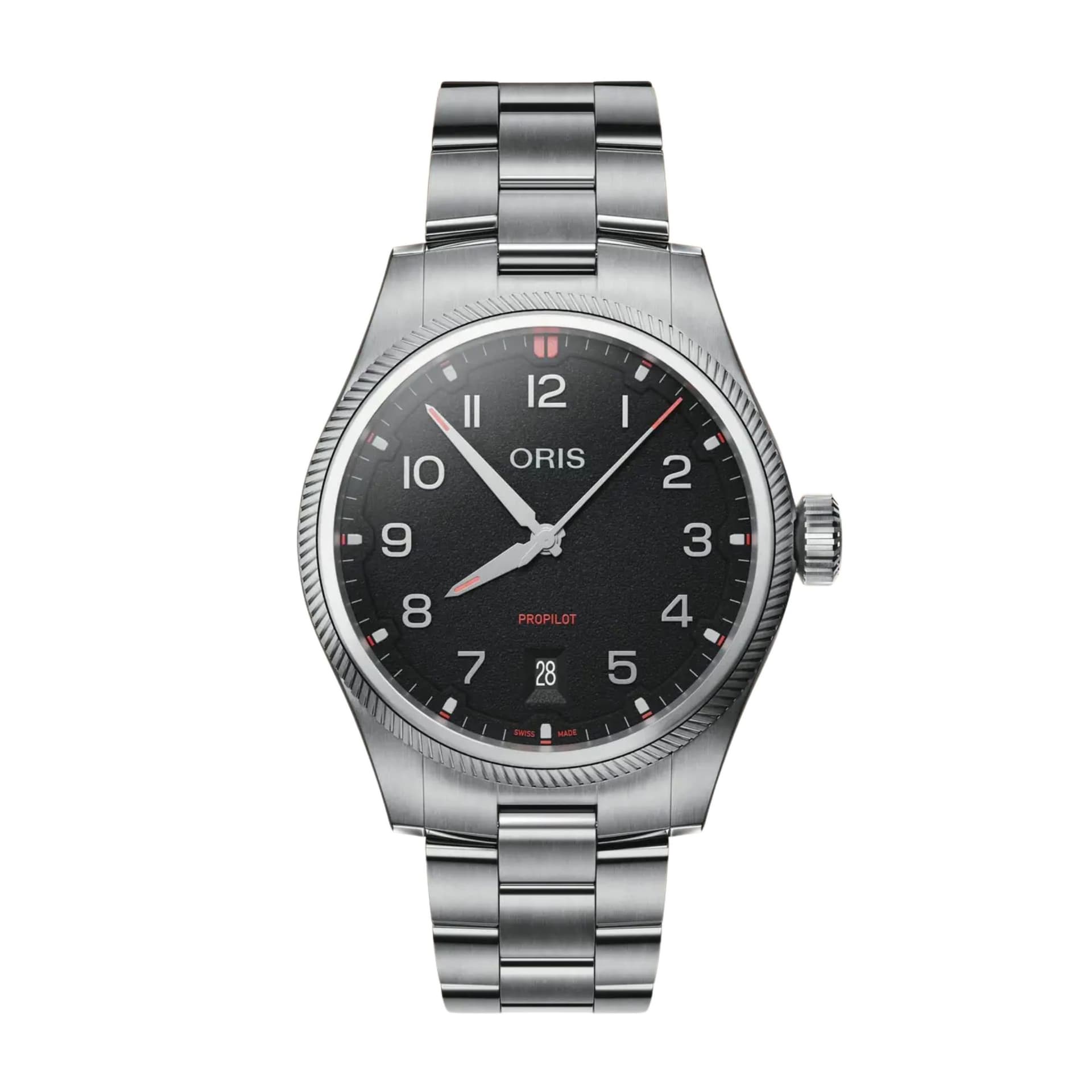 Oris Montre Oris Aviation Propilot Date automatique cadran noir bracelet acier 41 mm