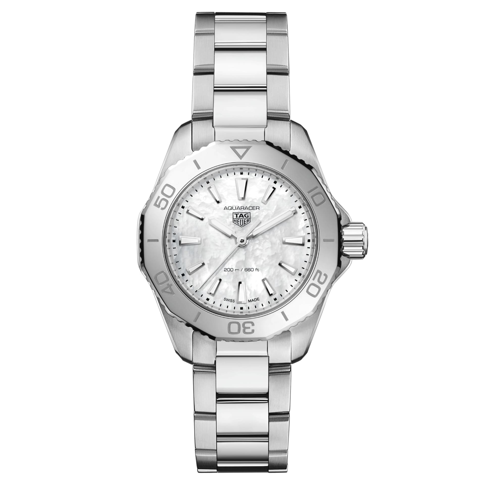 TAG Heuer Montre TAG Heuer Aquaracer Professional 200 quartz cadran nacre blanche bracelet acier 30 mm