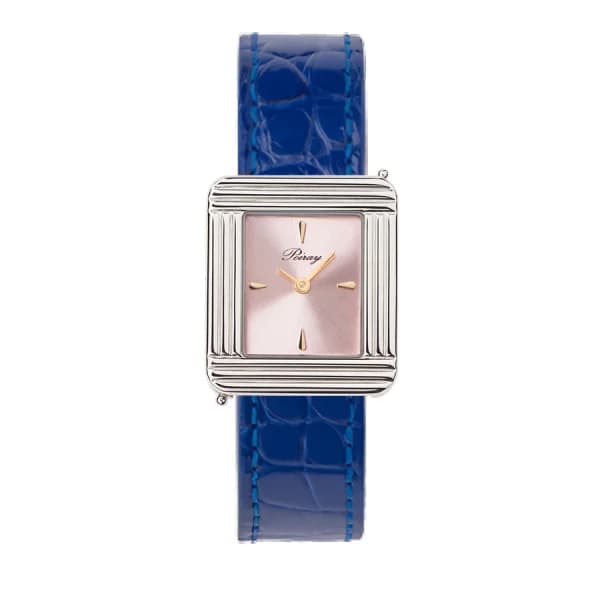 Poiray Montre Poiray Ma Première Acier Cadran Rose Bracelet Alligator Bleu