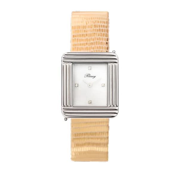 Poiray Montre Poiray Ma Première Cadran Blanc Serti Bracelet Chèvre Doré