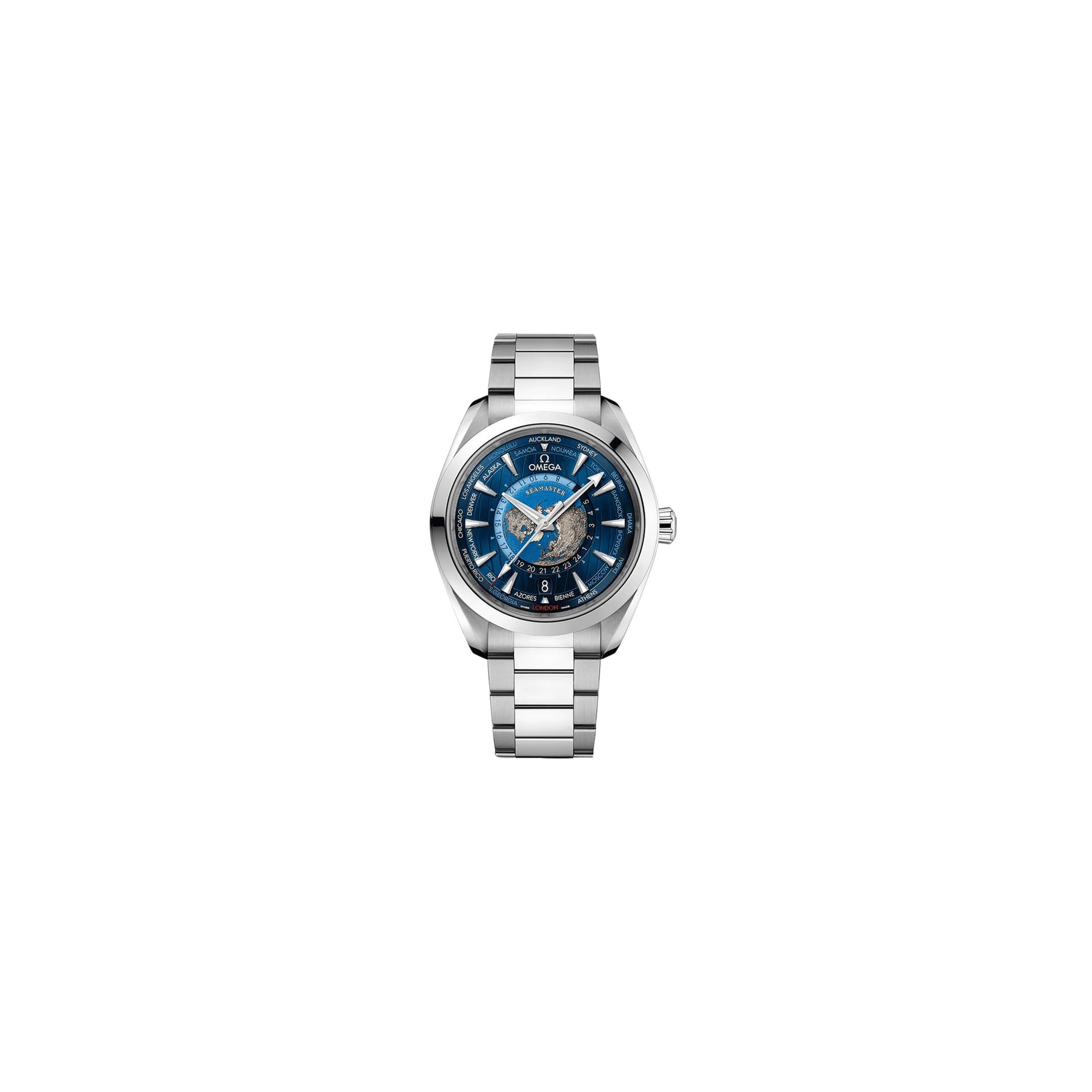 Omega Montre Omega Seamaster Aqua Terra 150M Co-Axial Master Chronometer GMT Worldtimer bracelet acier 43 mm