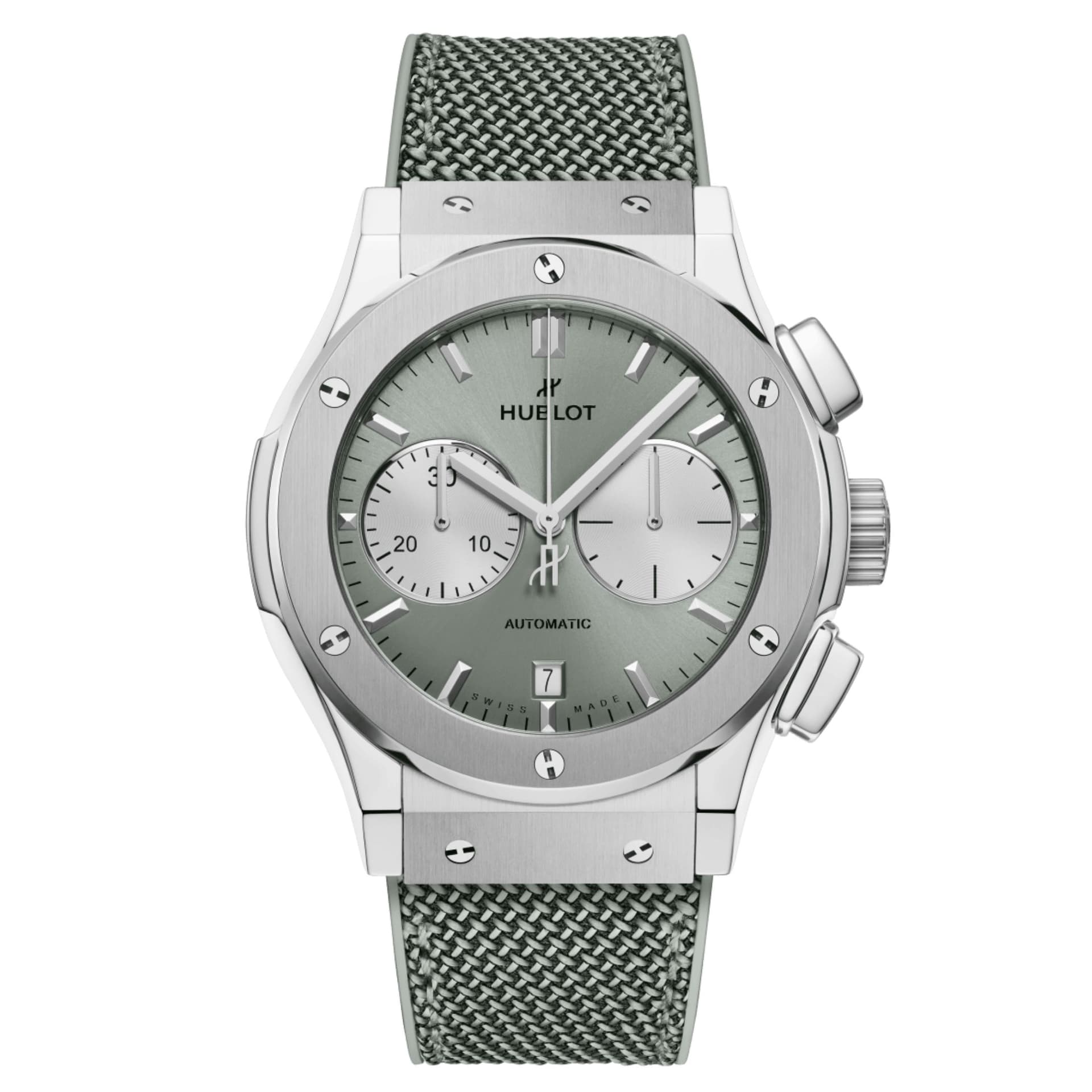 Hublot Montre Hublot Classic Fusion Chronograph Titanium Sage Green automatique cadran vert bracelet caoutchouc 45 mm